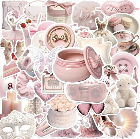 50Pcs Coquette Stickers, Pink Vintage Aesthetic Stickers, Coquette Decor Accessories Girls Gifts Stickers Pack for Water Bottles Kindle Laptop Phone Case Guitar in Saudi Arabia