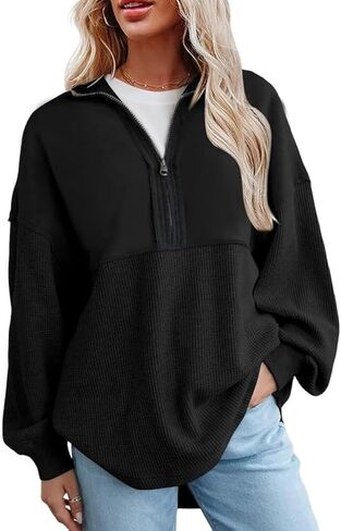 SHEWIN Womens Sweatshirt Casual Waffle Knit Half Zip Pullover Loose Long Sleeve Tops Fall Outfit Clothes 2024 in Saudi Arabia
