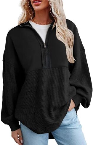 SHEWIN Womens Sweatshirt Casual Waffle Knit Half Zip Pullover Loose Long Sleeve Tops Fall Outfit Clothes 2024 in Saudi Arabia