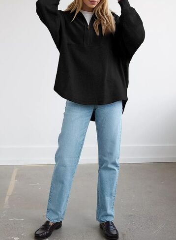 SHEWIN Womens Sweatshirt Casual Waffle Knit Half Zip Pullover Loose Long Sleeve Tops Fall Outfit Clothes 2024 in Saudi Arabia