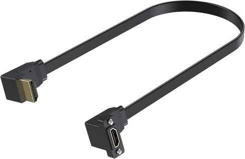 Poyiccot Flat HDMI Cable 1.5ft, 4K 90 Degree HDMI Cable, 18Gbps Panel Mount HDMI Extension Cable, Down Angled HDMI Male to Up Angled HDMI Female Cord Support for Ethernet 3D 4K Monitors HDTV in Kuwait