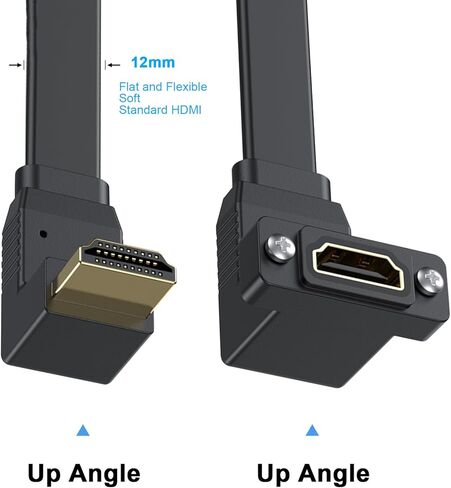 Poyiccot Flat HDMI Cable 1.5ft, 4K 90 Degree HDMI Cable, 18Gbps Panel Mount HDMI Extension Cable, Down Angled HDMI Male to Up Angled HDMI Female Cord Support for Ethernet 3D 4K Monitors HDTV in Kuwait