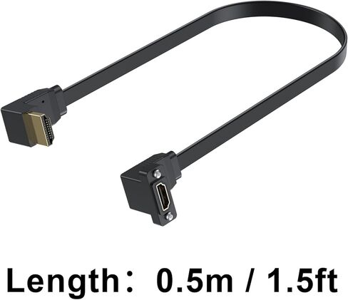 Poyiccot Flat HDMI Cable 1.5ft, 4K 90 Degree HDMI Cable, 18Gbps Panel Mount HDMI Extension Cable, Down Angled HDMI Male to Up Angled HDMI Female Cord Support for Ethernet 3D 4K Monitors HDTV in Kuwait
