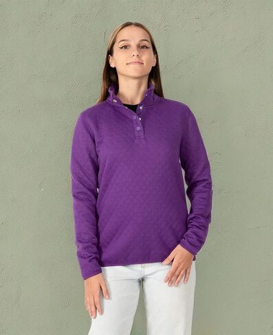 Womens Long Sleeve Quilted Pattern Sweatshirts Snap Button Pullovers Shirts Tops in Saudi Arabia