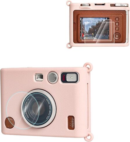 Silicone Case & Tempered Glass Screen Protector & PET Lens Flim For Fujifilm Instax Mini Evo，Accessories for Fuji Instax Mini Evo，No Camera-White in Saudi Arabia