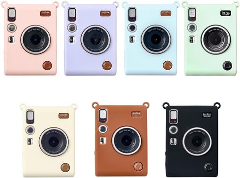 Silicone Case & Tempered Glass Screen Protector & PET Lens Flim For Fujifilm Instax Mini Evo，Accessories for Fuji Instax Mini Evo，No Camera-White in Saudi Arabia