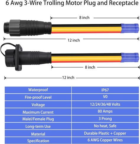 قابس محرك التصيد لمين كوتا، قابس محرك التصيد 80 أمبير ومقبس لـ 2 أو 3 أسلاك لنظام 12-48 فولت، موصل طاقة كهربائي للقوارب البحرية مزدوج متين وشديد التحمل مع سلك قياس 6 سلكي مسبقًا in Kuwait