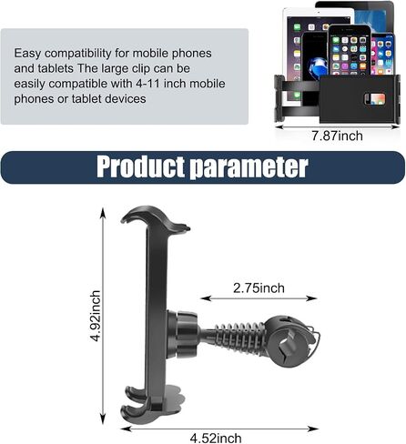 1 PC Car Headrest Tablet Holder for 4In to 11In iPad, 4.52In x 4.92In 360 Degree Rotation Waterproof ABS Cellphone Mount, Universal Snap-on Automotive Phone Headrest Holder (Black) in Saudi Arabia