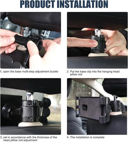 1 PC Car Headrest Tablet Holder for 4In to 11In iPad, 4.52In x 4.92In 360 Degree Rotation Waterproof ABS Cellphone Mount, Universal Snap-on Automotive Phone Headrest Holder (Black) in Saudi Arabia
