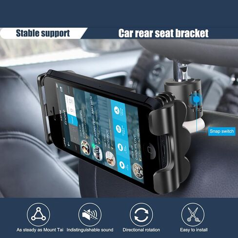 1 PC Car Headrest Tablet Holder for 4In to 11In iPad, 4.52In x 4.92In 360 Degree Rotation Waterproof ABS Cellphone Mount, Universal Snap-on Automotive Phone Headrest Holder (Black) in Saudi Arabia