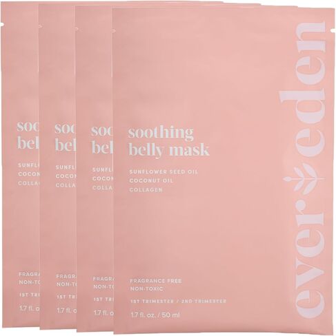 Evereden Soothing Belly Mask 4-Pack for Pregnancy & Postpartum, Hydrating | Dermatologist-Tested & Vegan | Clean Pregnancy Skincare | Hydrating Belly Mask | Coconut Oil, Collagen & Sunflower Seed Oil in Saudi Arabia
