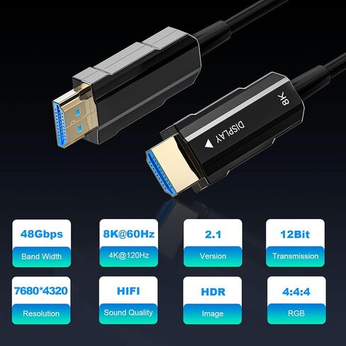 8K HDMI 2.1 Cable 75ft, Long Fiber Optic HDMI Cable, Ultra High Speed Thin HDMI Cord, 48Gbps, 8K@60Hz 4K@120Hz, Dynamic HDR, ARC, HDCP 2.2&2.3, 3D, for HDTV Monitor Game Laptop Home Theatre in Saudi Arabia