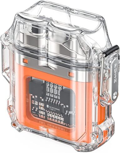 Flameless Electric Lighter Waterproof & Windproof Electric Arc Lighter Plasma Lighter USB Rechargeable Lighter Clear Double Arc Lighter with Power Display Suitable for Travel, Camping (Orange) in Saudi Arabia