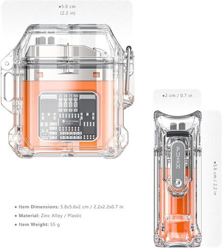 Flameless Electric Lighter Waterproof & Windproof Electric Arc Lighter Plasma Lighter USB Rechargeable Lighter Clear Double Arc Lighter with Power Display Suitable for Travel, Camping (Orange) in Saudi Arabia