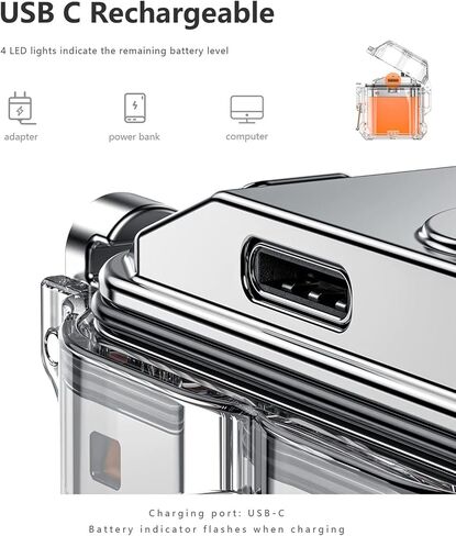 Flameless Electric Lighter Waterproof & Windproof Electric Arc Lighter Plasma Lighter USB Rechargeable Lighter Clear Double Arc Lighter with Power Display Suitable for Travel, Camping (Orange) in Saudi Arabia