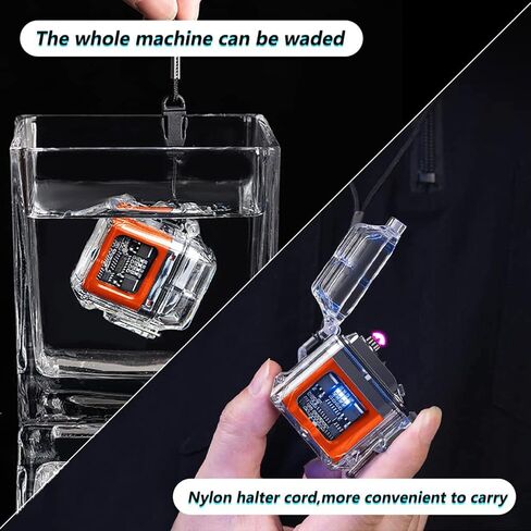 Flameless Electric Lighter Waterproof & Windproof Electric Arc Lighter Plasma Lighter USB Rechargeable Lighter Clear Double Arc Lighter with Power Display Suitable for Travel, Camping (Orange) in Saudi Arabia