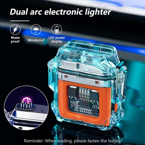 Flameless Electric Lighter Waterproof & Windproof Electric Arc Lighter Plasma Lighter USB Rechargeable Lighter Clear Double Arc Lighter with Power Display Suitable for Travel, Camping (Orange) in Saudi Arabia