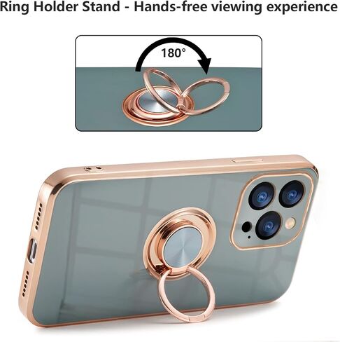 EYZUTAK Electroplated Magnetic Ring Holder Case for iPhone 14 Pro Max, 360 Degree with Rotation Metal Anti-Drop Finger Ring Holder Magnet Car Holder Soft Slim Silicone Shockproof Cover - Gray in Kuwait