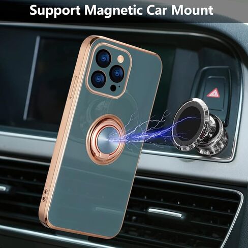 EYZUTAK Electroplated Magnetic Ring Holder Case for iPhone 14 Pro Max, 360 Degree with Rotation Metal Anti-Drop Finger Ring Holder Magnet Car Holder Soft Slim Silicone Shockproof Cover - Gray in Kuwait