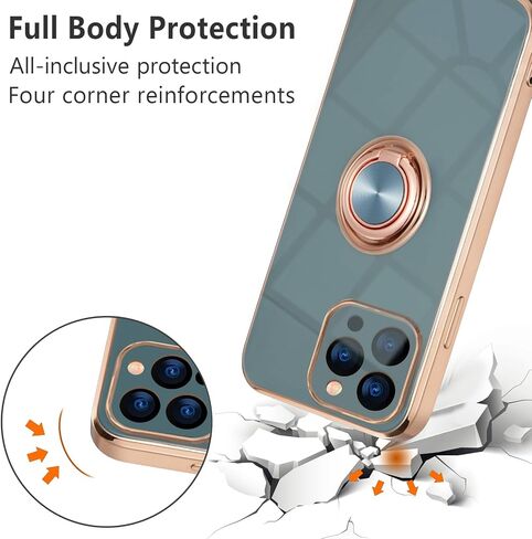 EYZUTAK Electroplated Magnetic Ring Holder Case for iPhone 14 Pro Max, 360 Degree with Rotation Metal Anti-Drop Finger Ring Holder Magnet Car Holder Soft Slim Silicone Shockproof Cover - Gray in Kuwait
