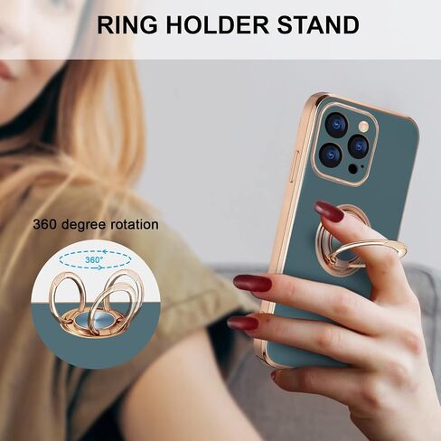 EYZUTAK Electroplated Magnetic Ring Holder Case for iPhone 14 Pro Max, 360 Degree with Rotation Metal Anti-Drop Finger Ring Holder Magnet Car Holder Soft Slim Silicone Shockproof Cover - Gray in Kuwait