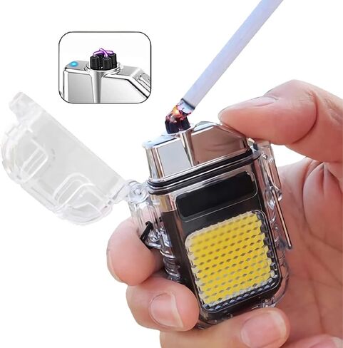 ولاعة كهربائية بقوس خارجي، ولاعة قابلة لإعادة الشحن عبر USB، مصباح يدوي LED، ولاعة بلازما بقوس مزدوج، مثالية للتخييم والمشي لمسافات طويلة والسفر (نوكتيلوسنت) in Saudi Arabia