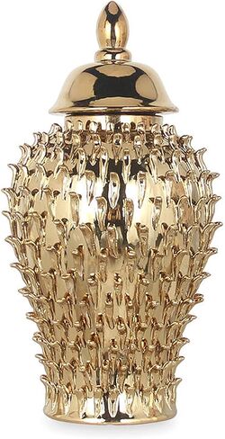 Noori Home - 100% Modern Glam Artisan Ceramic SPIKES BECCA Ginger Jars GOLD 9.4x9.4x18.9 in Saudi Arabia