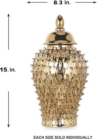Noori Home - 100% Modern Glam Artisan Ceramic SPIKES BECCA Ginger Jars GOLD 9.4x9.4x18.9 in Saudi Arabia