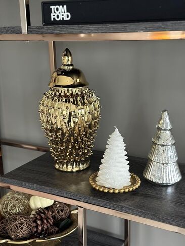 Noori Home - 100% Modern Glam Artisan Ceramic SPIKES BECCA Ginger Jars GOLD 9.4x9.4x18.9 in Saudi Arabia