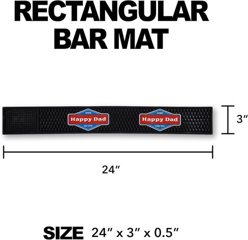 Happy Dad Hard Seltzer & Tea Bar Mat for Home Bar Accessories, Man Cave Decor, Coffee Station, Bartender Kitchen Counter Bar Pad, Waterproof Non Slip Durable PVC, Black Square, 24in x 3in x 0.5in in Saudi Arabia