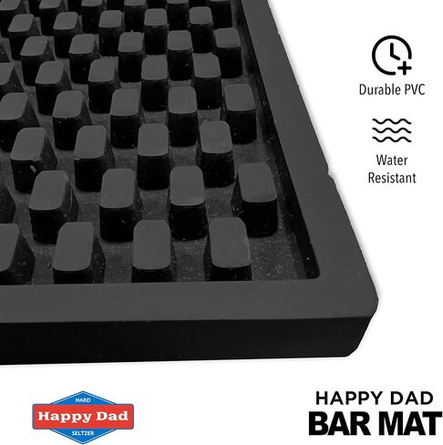 Happy Dad Hard Seltzer & Tea Bar Mat for Home Bar Accessories, Man Cave Decor, Coffee Station, Bartender Kitchen Counter Bar Pad, Waterproof Non Slip Durable PVC, Black Square, 24in x 3in x 0.5in in Saudi Arabia