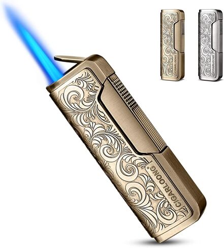 Engraved Cigar Lighter Pocket Windproof Flame Refillable Butane Lighter,Without Gas(Gold) in Saudi Arabia