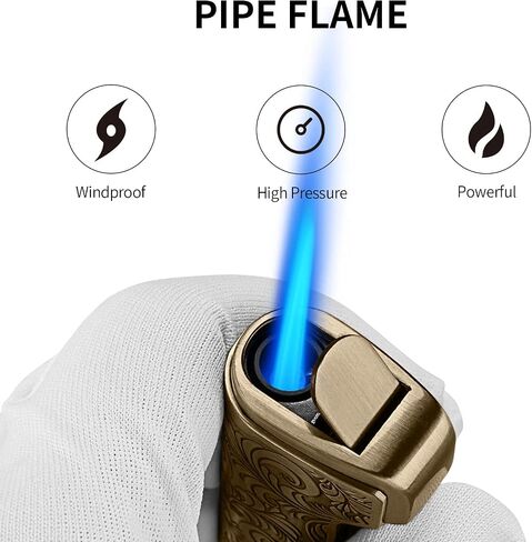 Engraved Cigar Lighter Pocket Windproof Flame Refillable Butane Lighter,Without Gas(Gold) in Saudi Arabia