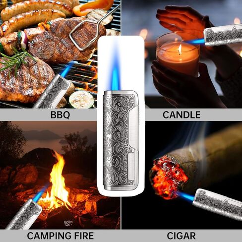 Engraved Cigar Lighter Pocket Windproof Flame Refillable Butane Lighter,Without Gas(Gold) in Saudi Arabia
