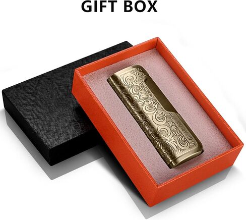 Engraved Cigar Lighter Pocket Windproof Flame Refillable Butane Lighter,Without Gas(Gold) in Saudi Arabia