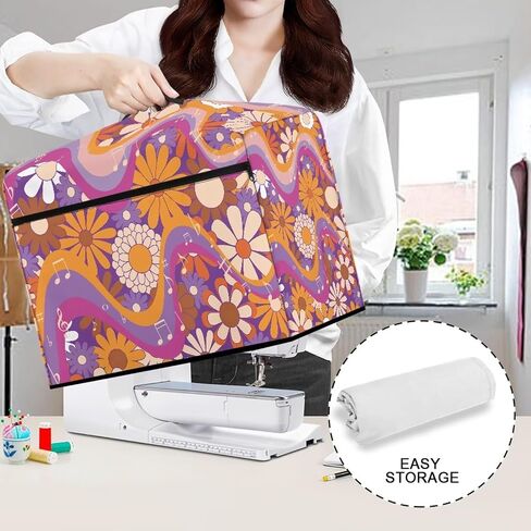 غطاء آلة الخياطة Psesaysky Boho الأزهار مقاوم للبقع وخفيف الوزن ومقاوم للماء غطاء ماكينة الخياطة غطاء غبار مع جيوب للحفاظ على نظافة وأمان ناعم in Kuwait