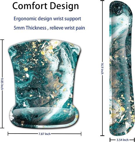 مجموعة دعم معصم لوحة المفاتيح ولوحة الماوس من KECC، قاعدة جل مطاطية غير قابلة للانزلاق، إسفنج ذاكرة مرتفع لسهولة الكتابة وتخفيف الألم، الكمبيوتر، الكمبيوتر المحمول، الألعاب، العمل (رخام زيتوني) in Kuwait