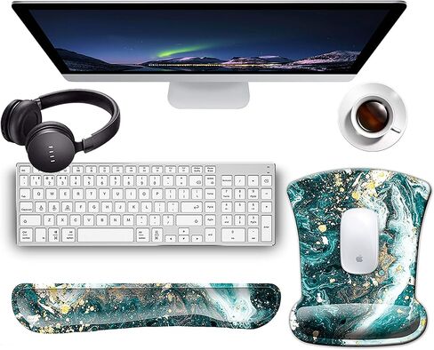 مجموعة دعم معصم لوحة المفاتيح ولوحة الماوس من KECC، قاعدة جل مطاطية غير قابلة للانزلاق، إسفنج ذاكرة مرتفع لسهولة الكتابة وتخفيف الألم، الكمبيوتر، الكمبيوتر المحمول، الألعاب، العمل (رخام زيتوني) in Kuwait