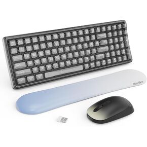 Wireless Transparent Keyboard and Mouse Combo with Soft Wrist Rest, Nowlike Ergonomic Full-Size with Clear Keycaps, Compatible with Windows and PC, Perfect for Home and Office.（Black）