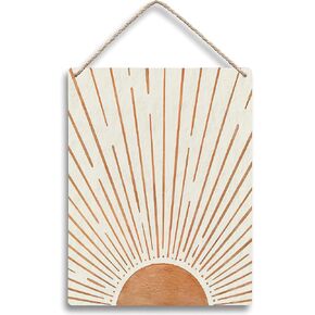 FUGWN Black Boho Sun Sunshine Hanging Wooden Signs 8x10, Sun Wall Decor, Black Boho Decor, Black and Gold Wall Decor, Mid Century Wall Decor, Boho Black Wall Decor for Bedroom Office Living Room