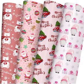 SaringSwoon Christmas Wrapping Paper for Boys Girls Kids Adults - Xmas Gift Wrap With Gnome, Reindeer, Polar Bear, Merry Christmas on Green and Red - 43×29 Inches, 6 Folded Sheets, Recyclable