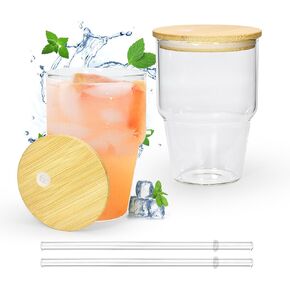 40 oz Glass Tumbler with Handle 12 Pack Glass Tumbler with Straw and Lid Clear Glass Water Cup Reusable Iced Coffee Cup, Fits Car Cup Holder, BPA Free, for Boba Tea, Juice, Smoothie, Beer