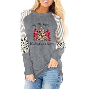 KNEYATTA Christmas T Shirt Womens Merry and Bright Graphic Print Long Sleeve Tops Tees Christmas Holiday Tee Shirts
