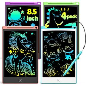 tecjoe 4 حزمة كمبيوتر لوحي للكتابة LCD، 8.5 بوصة لوحة رسم ملونة للأطفال، ألعاب سفر للأطفال، ألعاب تعليمية، هدايا عيد الميلاد لعمر 3 4 5 6 سنوات من الأولاد والبنات والأطفال الصغار