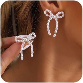 Vcagirest Diamond Oval Pearl Earrings Shiny Rhinestone Stud Earrings for Women