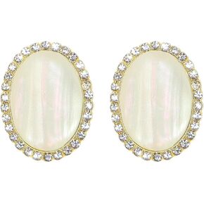 Vcagirest Diamond Oval Pearl Earrings Shiny Rhinestone Stud Earrings for Women