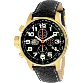 Invicta Men's I-Force Left Handed Quartz Watch with Leather Strap, Black (Model: 3330)