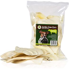 PET MAGASIN Rawhide Alternative Natural Jumbo Cow Ears 12-Pack Dog Treats Super Chew Long-Lasting, Made in Registered Facility