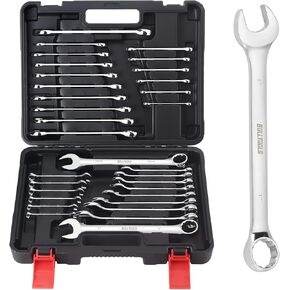 22-Piece Ratchet Wrenches Chrome Vanadium Steel Ratcheting Wrench Set with Metric and SAE 72-Tooth Box End and Open End Standard Wrench Set with Organizer Box