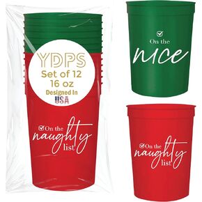 Christmas Party Cups -"Let's Get Lit" - Set of 12 Red and White 16oz Stadium Cups, Perfect for Christmas Party, Friends Christmas Party, Funny Christmas Cups, Ugly Christmas Sweater Party